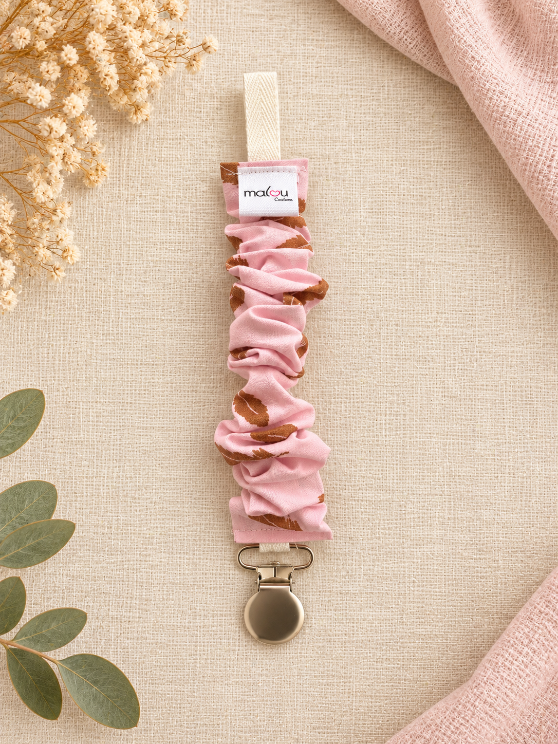 Attache-tétine Fleurs des Champs – Rose – Atelier Malou 284