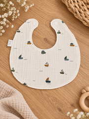 Bavoir simple Jules en coton de gaze et éponge nid d'abeille blanche
