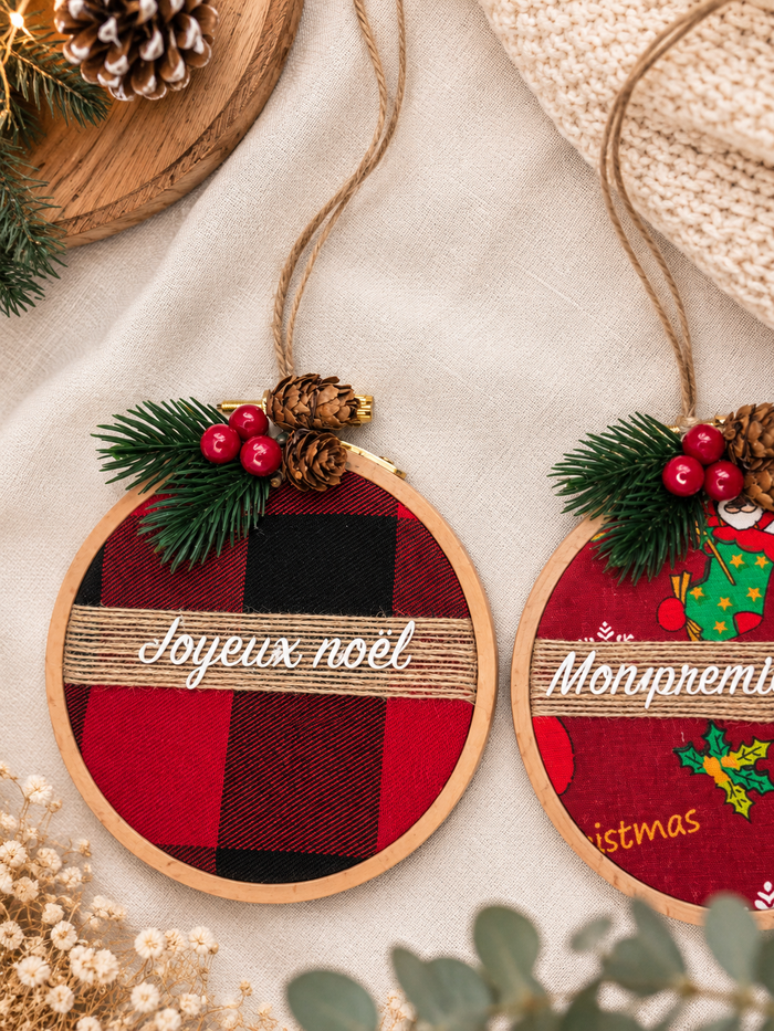 Boule de Noël tambour broderie Joyeux Noël