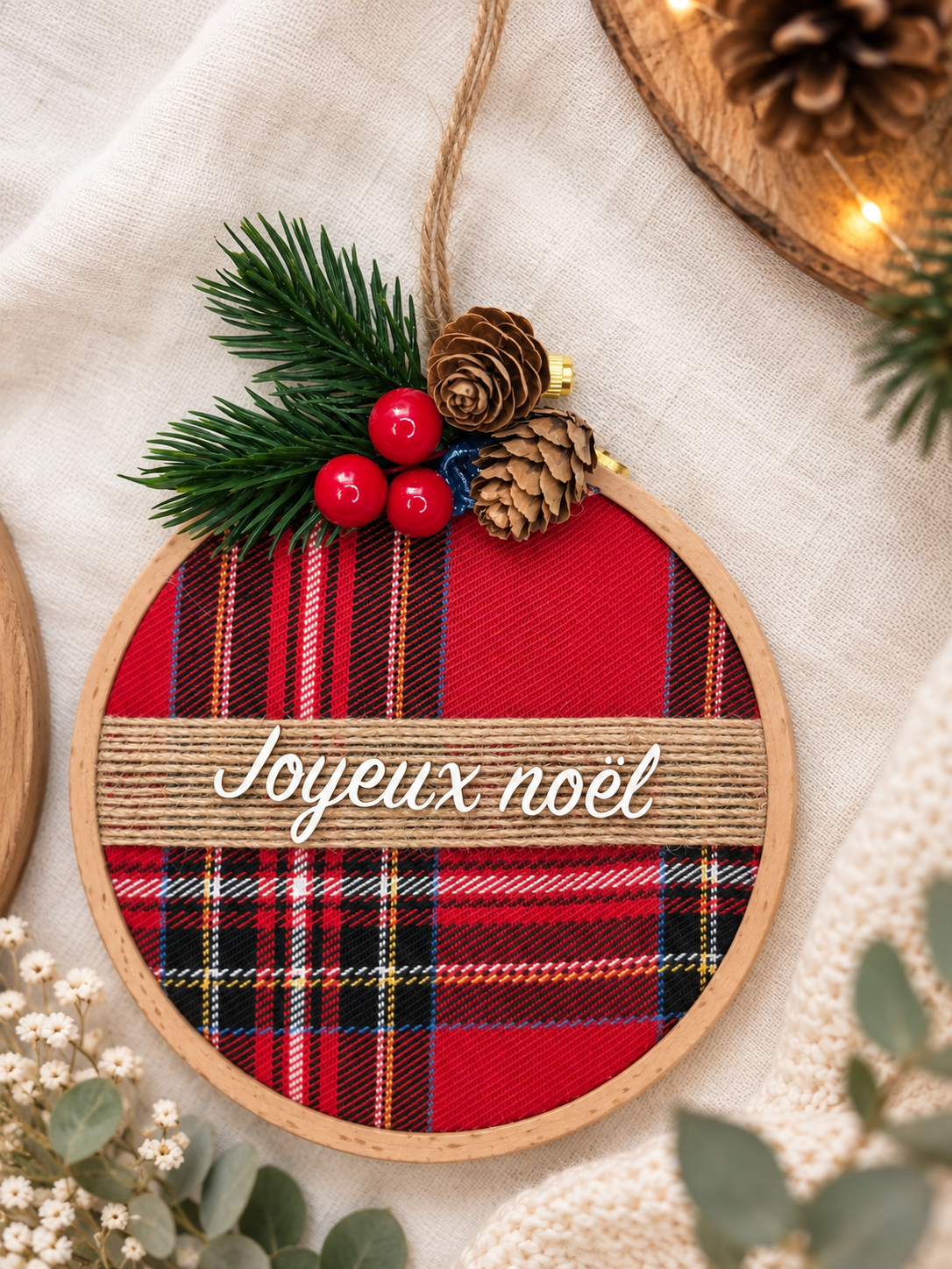 Boule de Noël tambour broderie Joyeux Noël