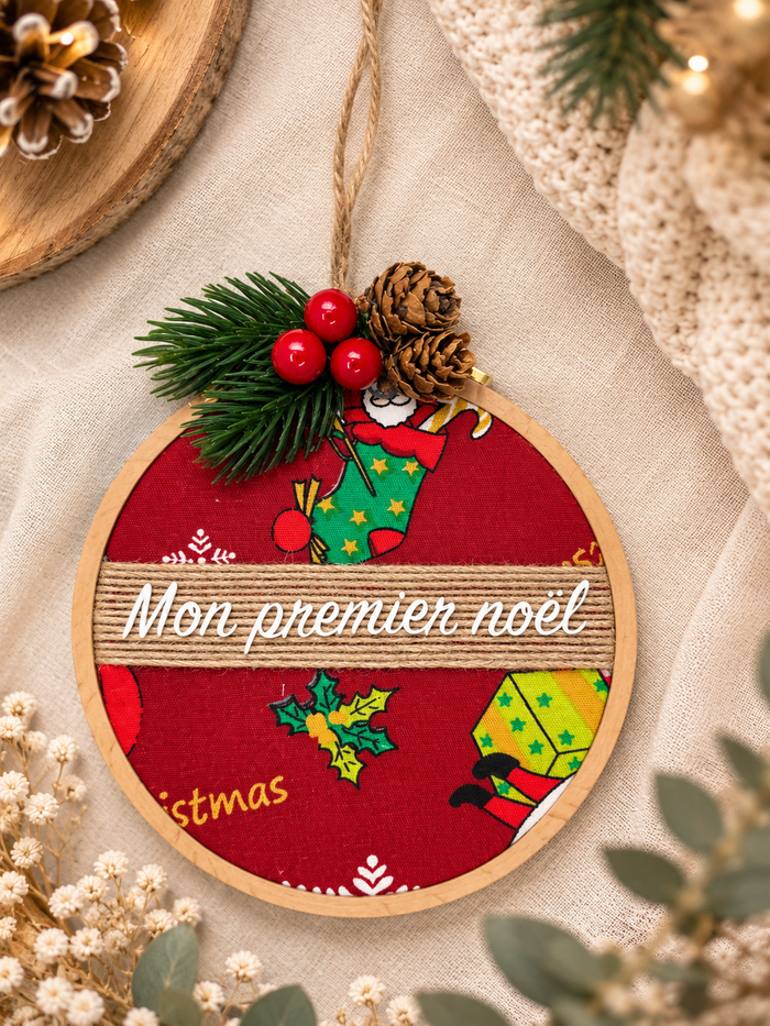 Boule de Noël tambour broderie Mon Premier Noël