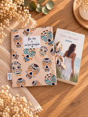Pochette pour livre ou liseuse Du vin & un bon bouquin, motif têtes de mort colorées, avec livre
