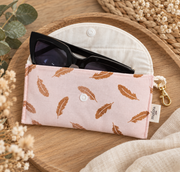 Étui à lunettes matelassé Plumes rose poudré et doré