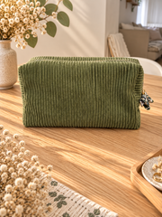 Trousse de toilette Fleurs des champs en velours vert, vue arrière