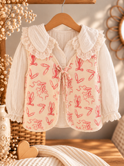 Gilet berger enfant réversible coton ballerine, face coton à motif rose