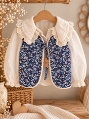 Gilet berger enfant réversible Liberty marine et sherpa blanc, face Liberty