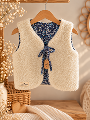 Gilet berger enfant réversible Liberty marine et sherpa blanc, face sherpa