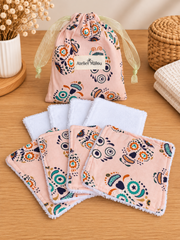 Lingettes lavables Catrina en éponge de bambou avec leur petit sac rose fleuri