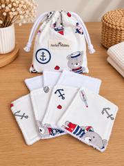 Lingettes lavables Marin en éponge de bambou avec leur petit sac marin