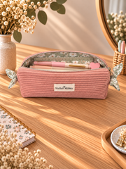 Petite trousse Jardin d'Automne en velours rose poudré, vue fermée