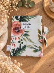 Pochette pour livre ou liseuse Silence, je lis, motif floral, avec livre