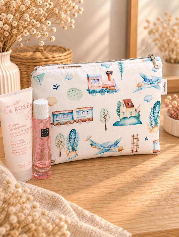 Trousse de toilette Côme taille L motif train