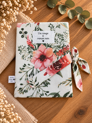 Pochette pour livre broché Vin rouge & roman noir, motif floral, sans livre